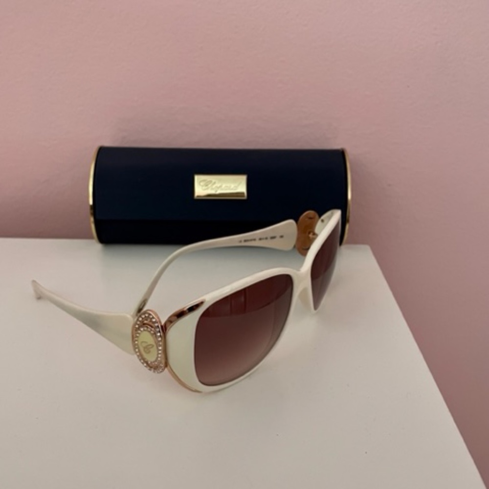 Chopard White & Gold Large Round Square Sunglasses